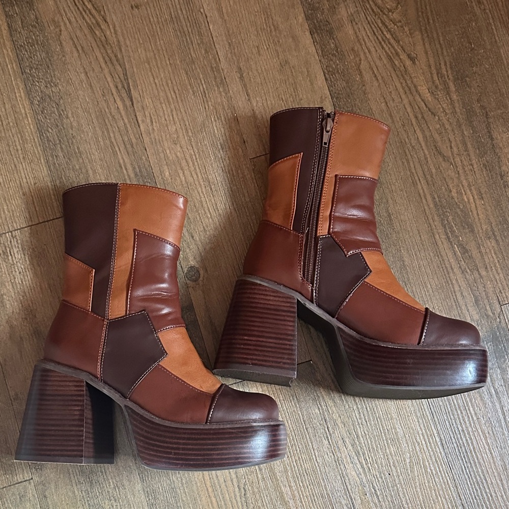 Brown platform boots